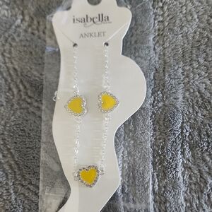 Abella Yellow Heart Anklet with Silver-Tone Chain